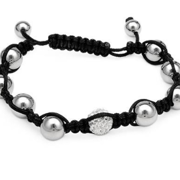 Jewelry - Black Cord Bracelet with Silver Beads and Pave Accent. Adjustable